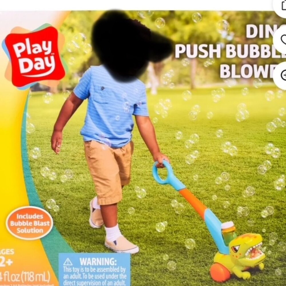 Play Day DINO PUSH BUBBLE BLOWER, includes 4 oz Bubble Solution